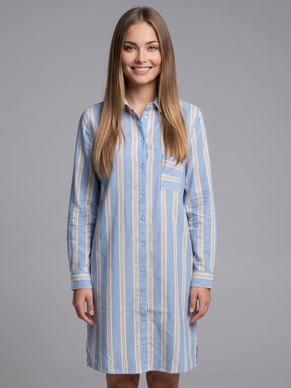 🌻NEW w/tag Hanro Loungy Nights Soft Stripe Flannel PJ Gown  Pajama Blue Size XS